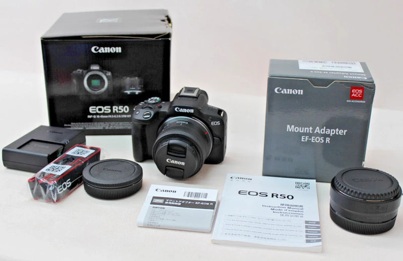 Camera Canon EOS R50 + lente 18-45mm + Adaptador